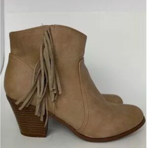 CIRCUS by SAM EDELMAN TAUPE FRINGE SIDE ZIP ANKLE BOOTIES SIZE 7.5